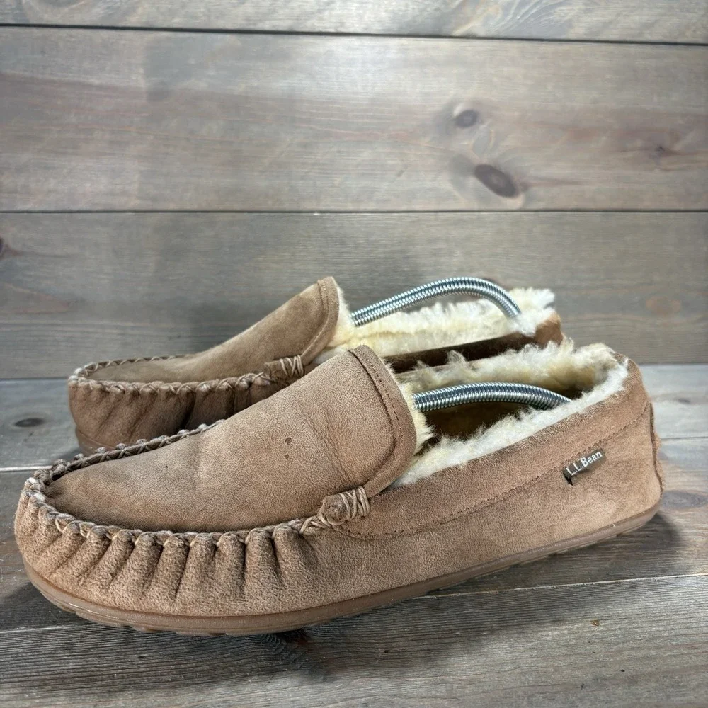 ll bean wicked good mens size 10 shoes brown suede shearling lined slippers